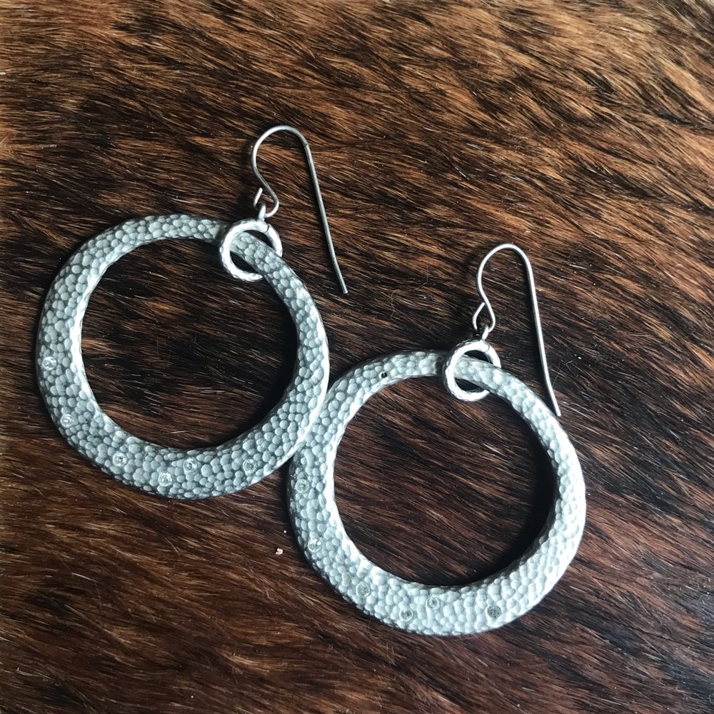 Authentic BB Balenciaga silver circle planished earrings